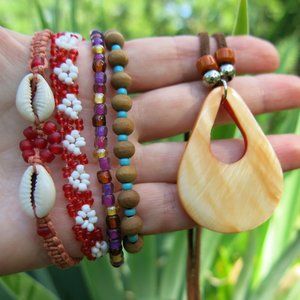 Bohemian 4 Bracelets and Shell Pendant BUNDLE